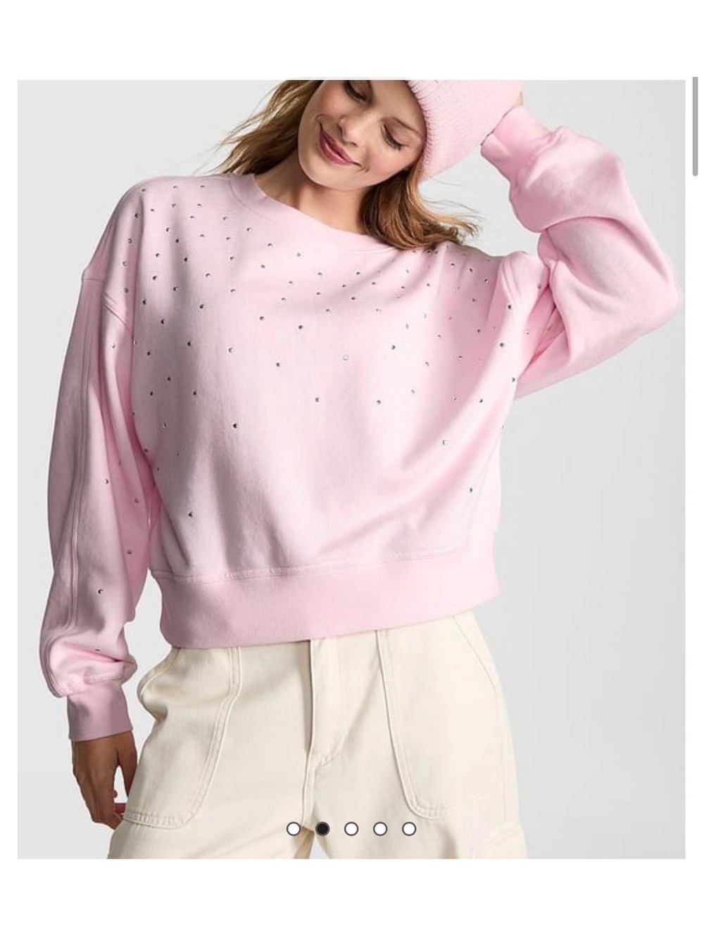PINK Victoria's Secret Light Pink Rhinestone Studded Cropped Sweatshirt Large